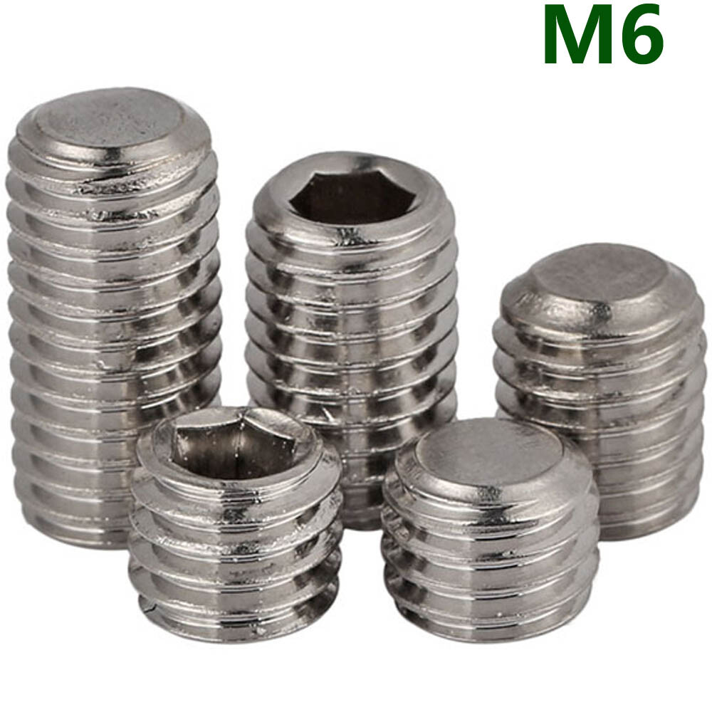 M6 - 1.0 A2 Stainless Steel Grub Screws Socket Set Screws with Flat Point DIN913