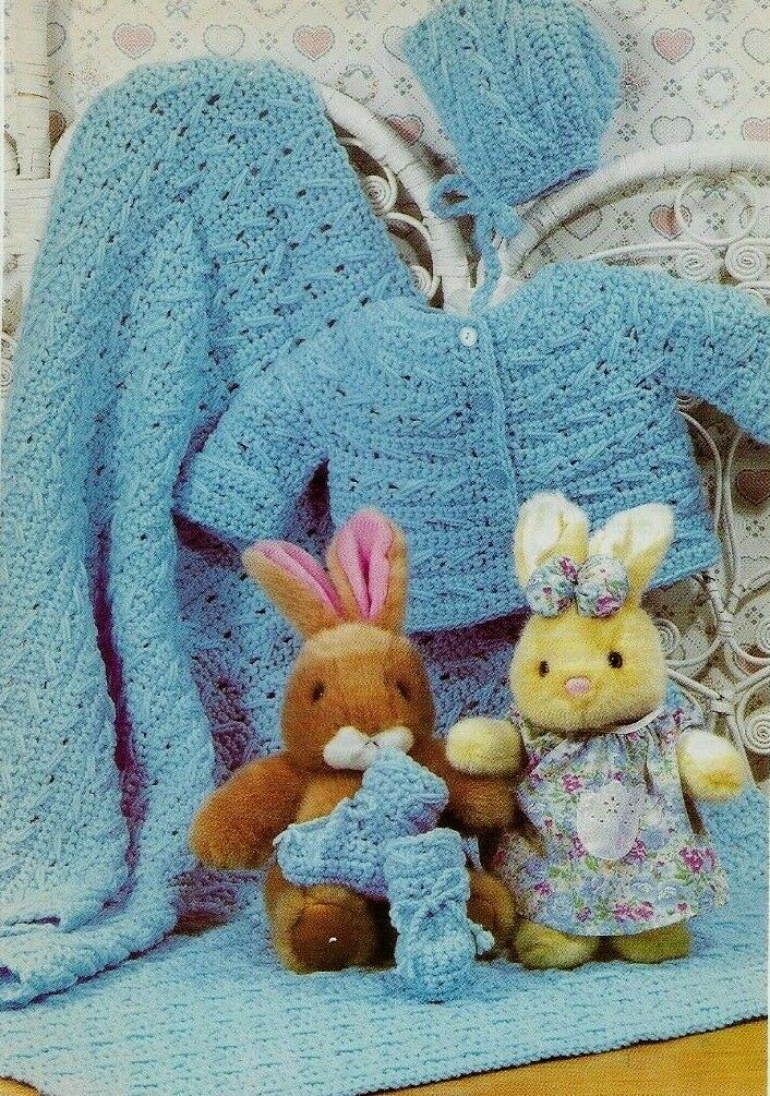 SPRING BABY ENSEMBLE SWEATER SET AFGHAN DIGEST SIZE CROCHET PATTERN INSTRUCTIONS