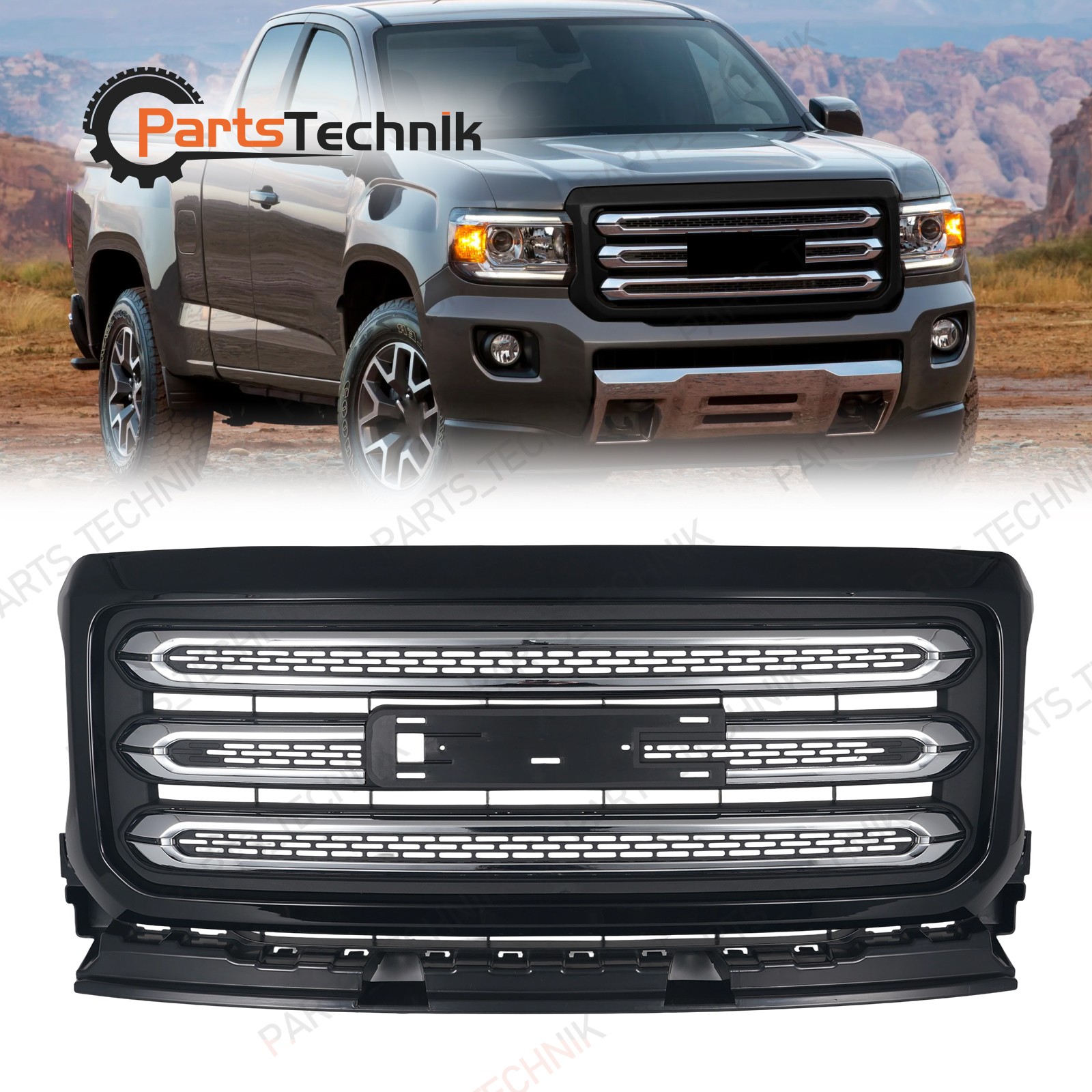 Gloss Black Chrome Front Bumper Upper Grille Assembly For 2015-2020 GMC Canyon