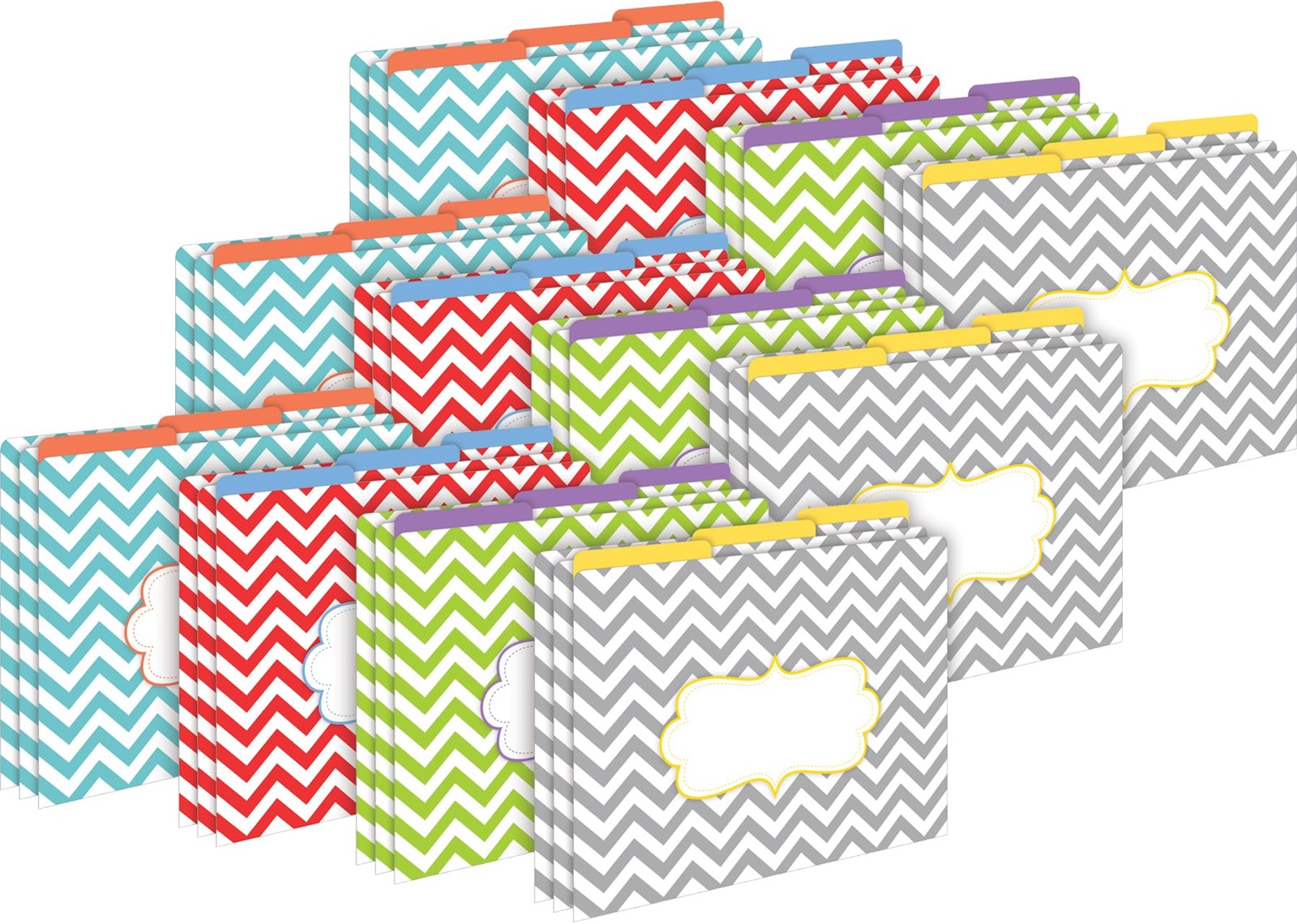 36 PCS Chevron Designer File Folders 14pt Stock Colorful Solid Inside 4395