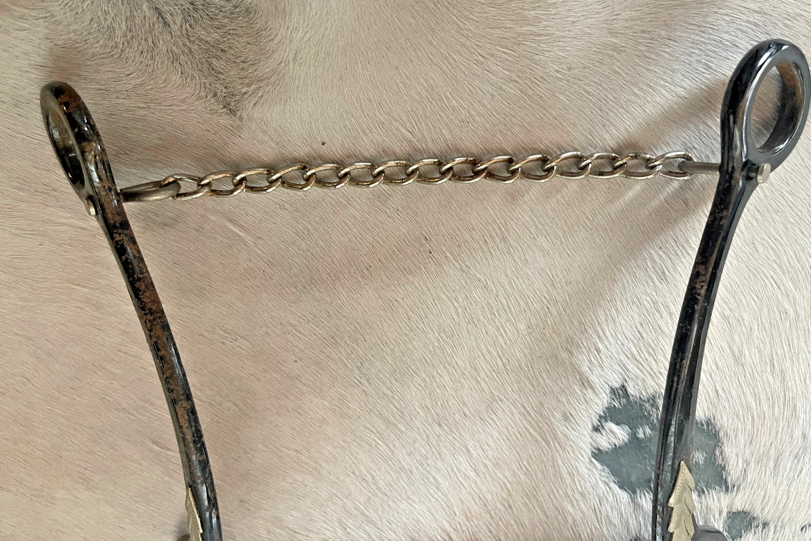 Long Shank Snaffle Bit Five and a half in Mouth Copper Roller chain Black Silver