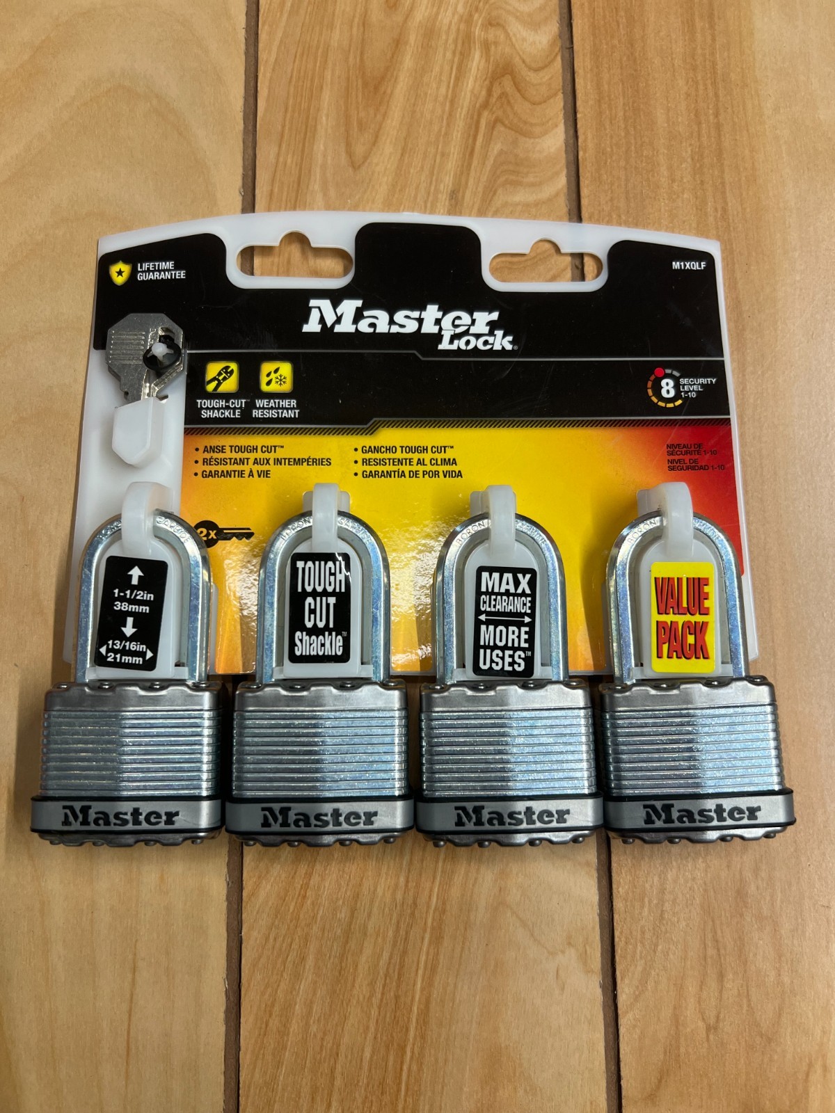 MASTER LOCK M1XQLF 4PK PADLOCKS, STAINLESS STEEL BODY, TOUGH CUT SHACKLE