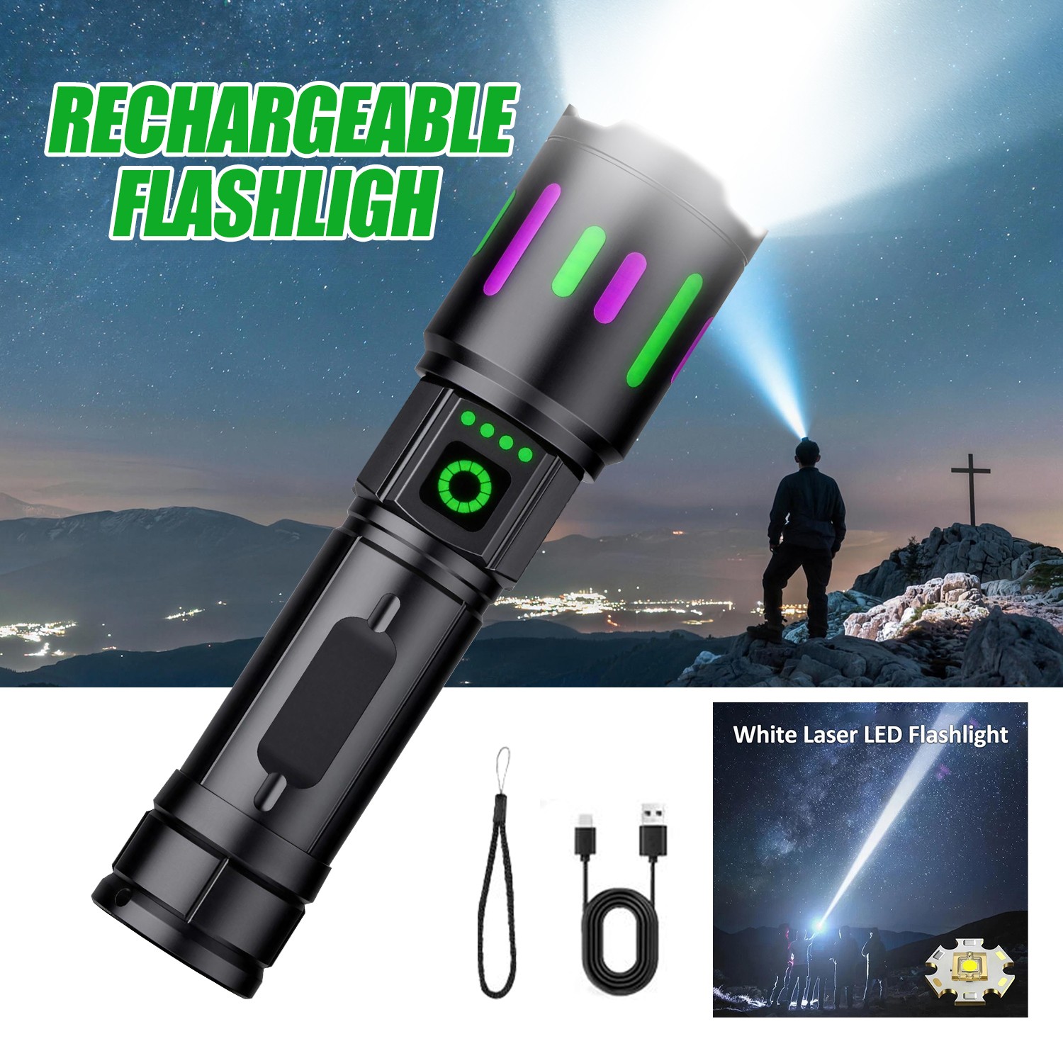 350000000 Lumen Super Bright LED Tactical Flashlight Rechargeable LED Work Light
