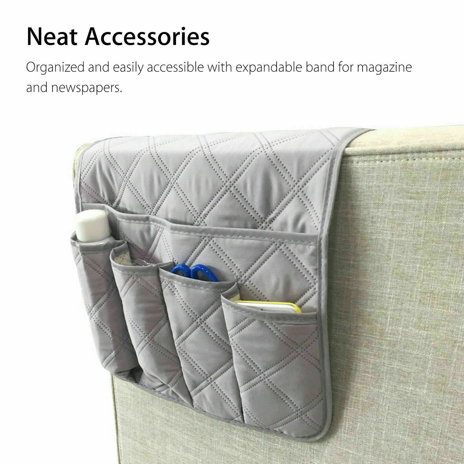 5 Pocket Sofa Arm Rest Organizer Caddy Couch Tray Remote Control Holder Table