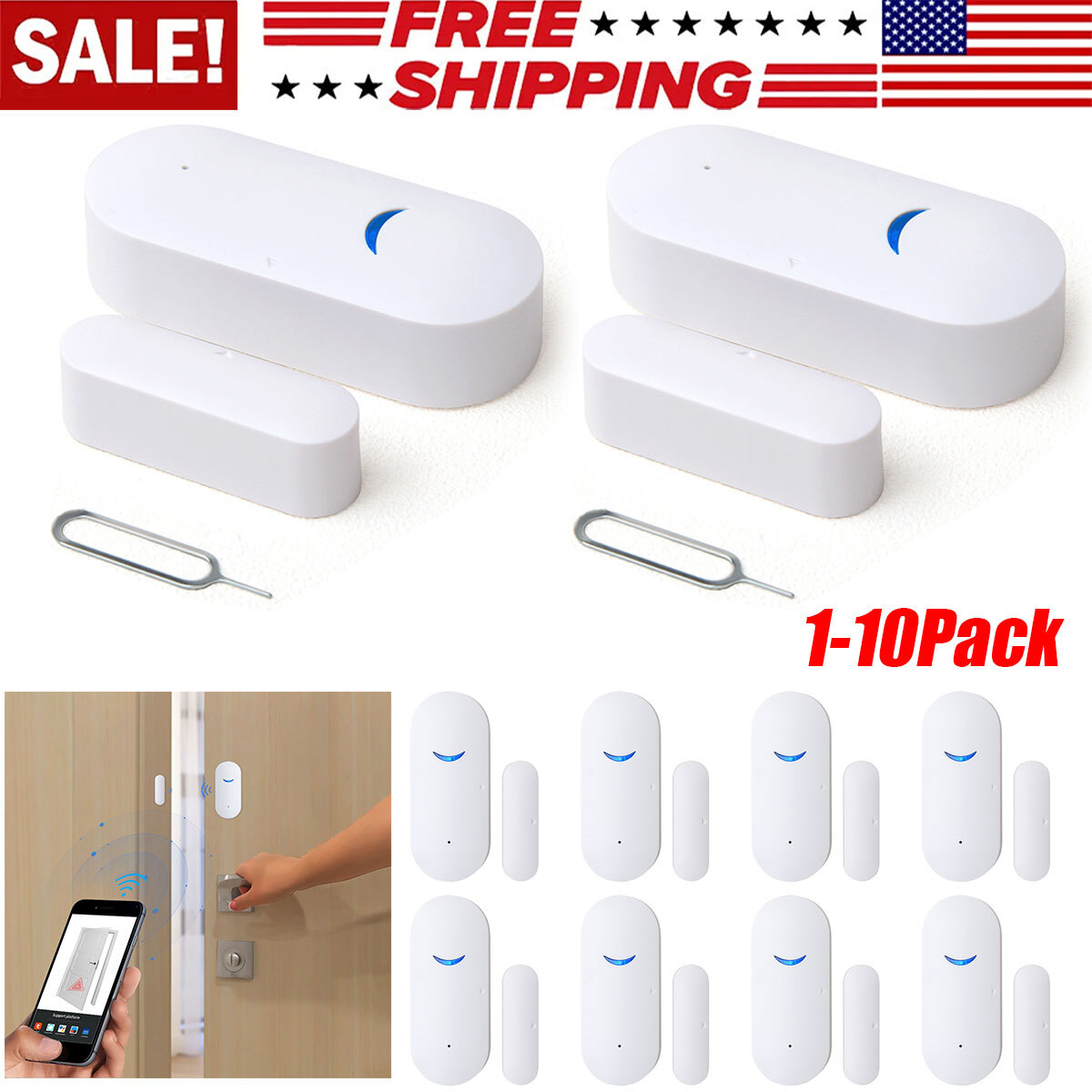LOT WiFi Smart Window Door Sensor Detector Home Burglar Alarm Fit For Tuya APP