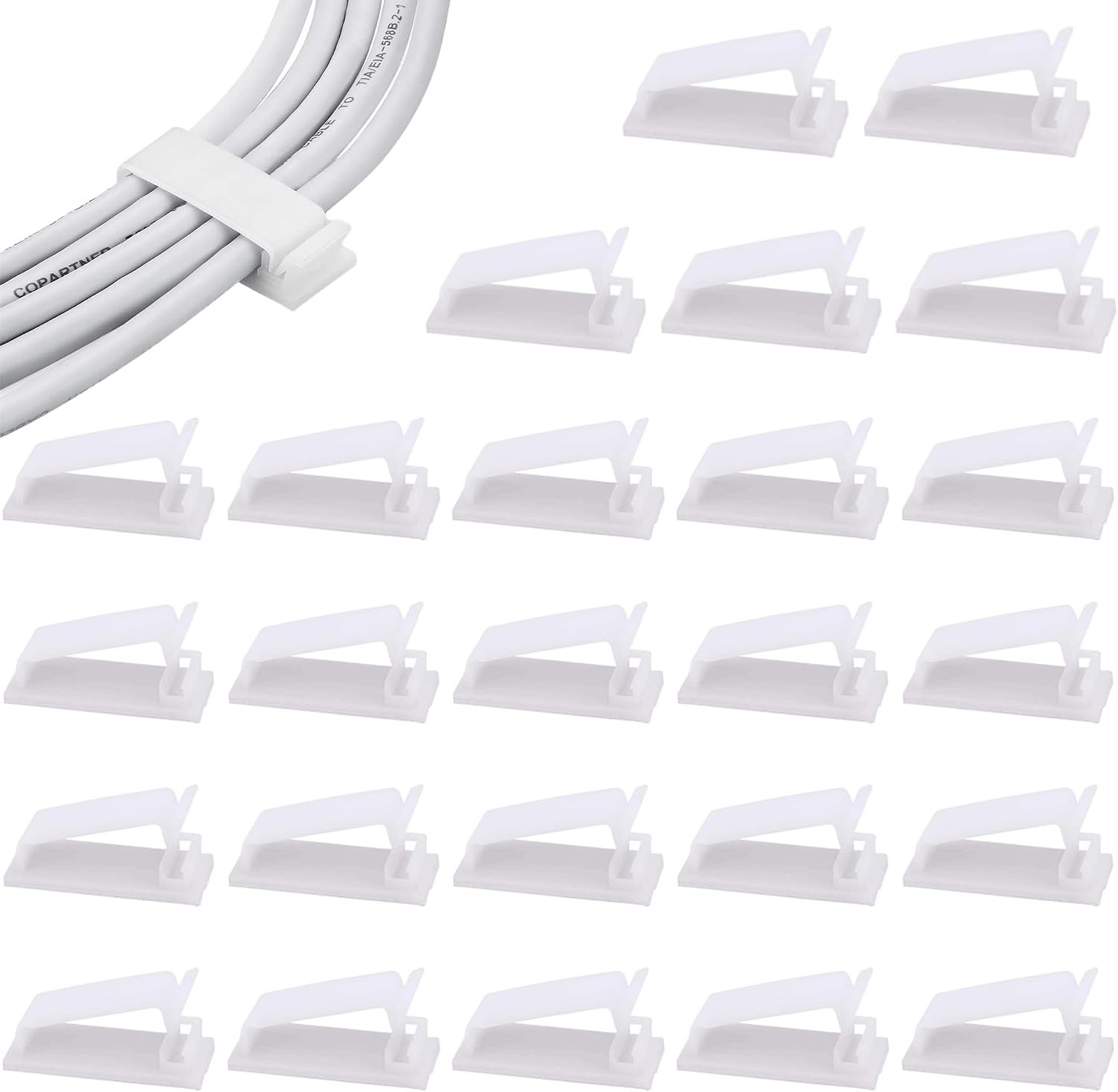 25packs Self Adhesive Cable Management Clips,64.5mm/2.54in White Durable Wire