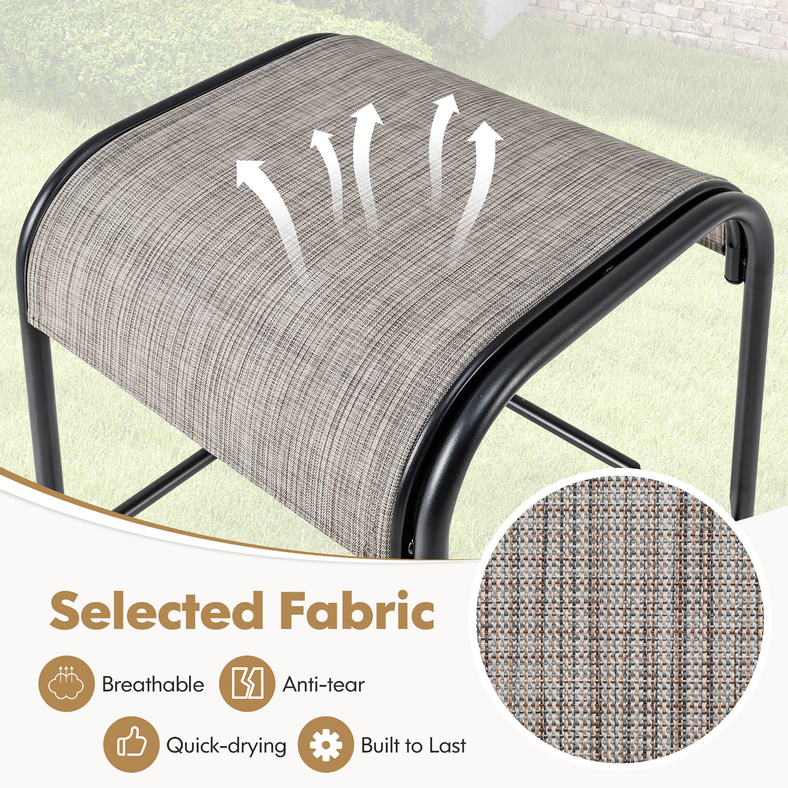 5-Piece Patio Dining Set w/ Umbrella Hole Metal Frame & Breathable Fabric Seat