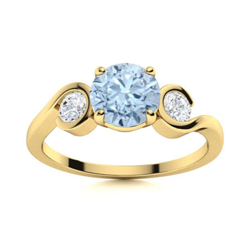 925 Silver Aquamarine Stone Prong Wedding Three-Stone New Art Deco Ring