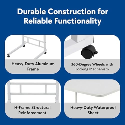 Mobile Standing Desk Adjustable Height for Laptop – Small Rolling Desk & White