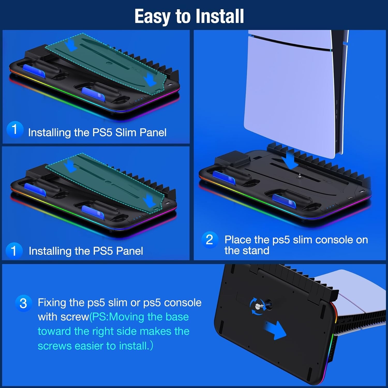 PS5 Stand Cooling Station for PS5/PS5 Slim Console With PS5 Controller Charger