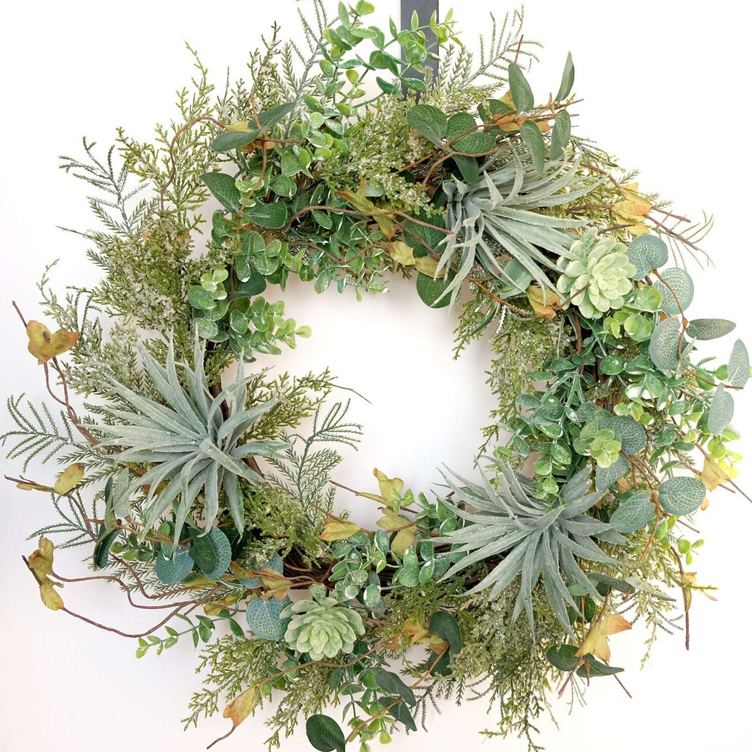 Idyllic 22 Inches Artificial Succulents Spring Wreath for Front Door Winter W...