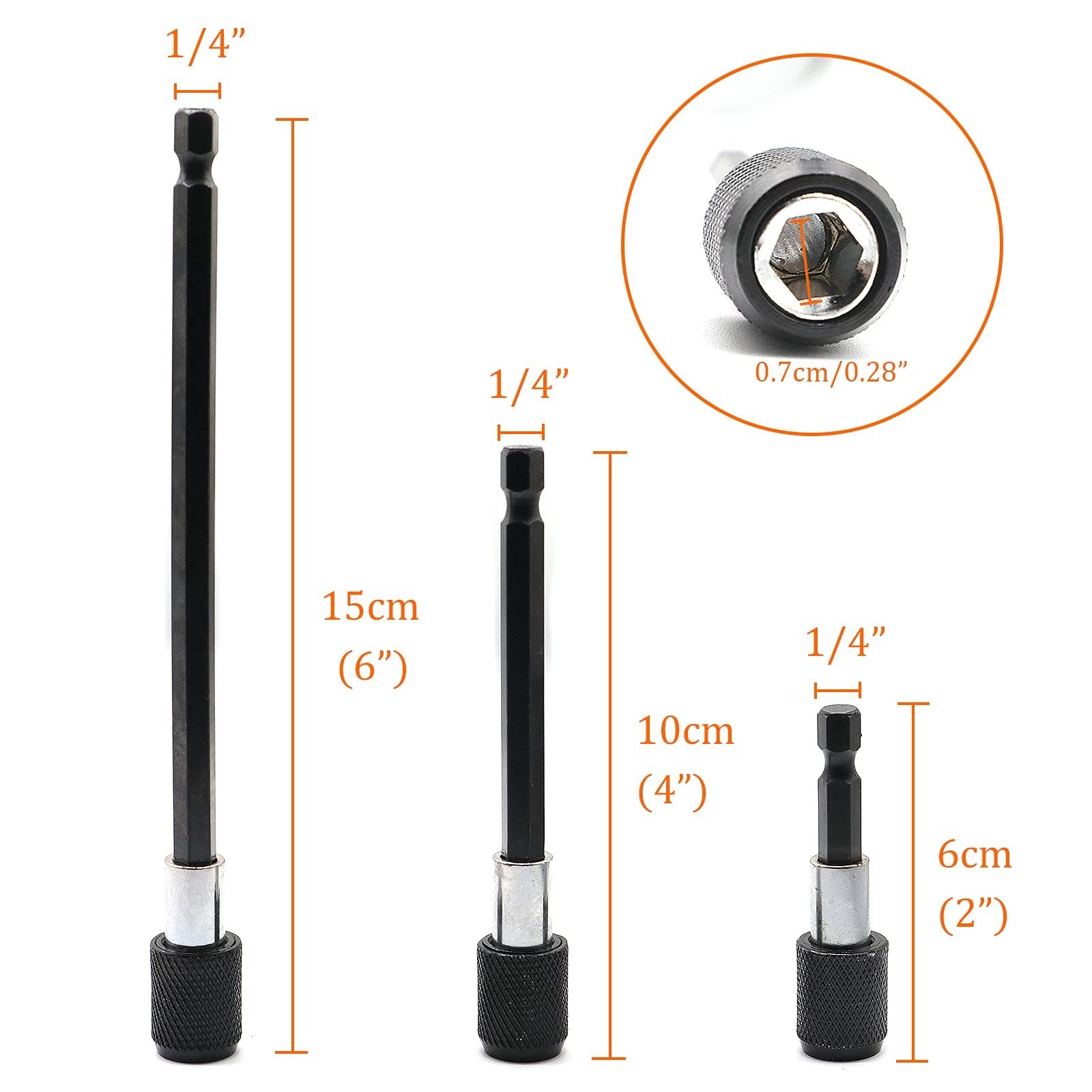6 Piece 1/4” Hex Shank Quick Change Bit Extension,Quick Release Bit Extens