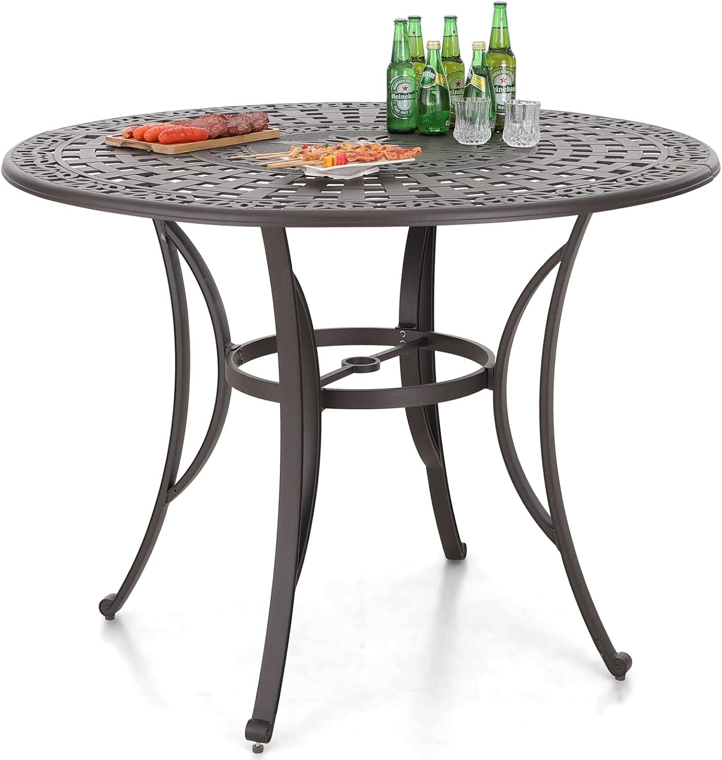39'' Patio Dining Table Cast Aluminum Outdoor Bar Height Table Round Retro