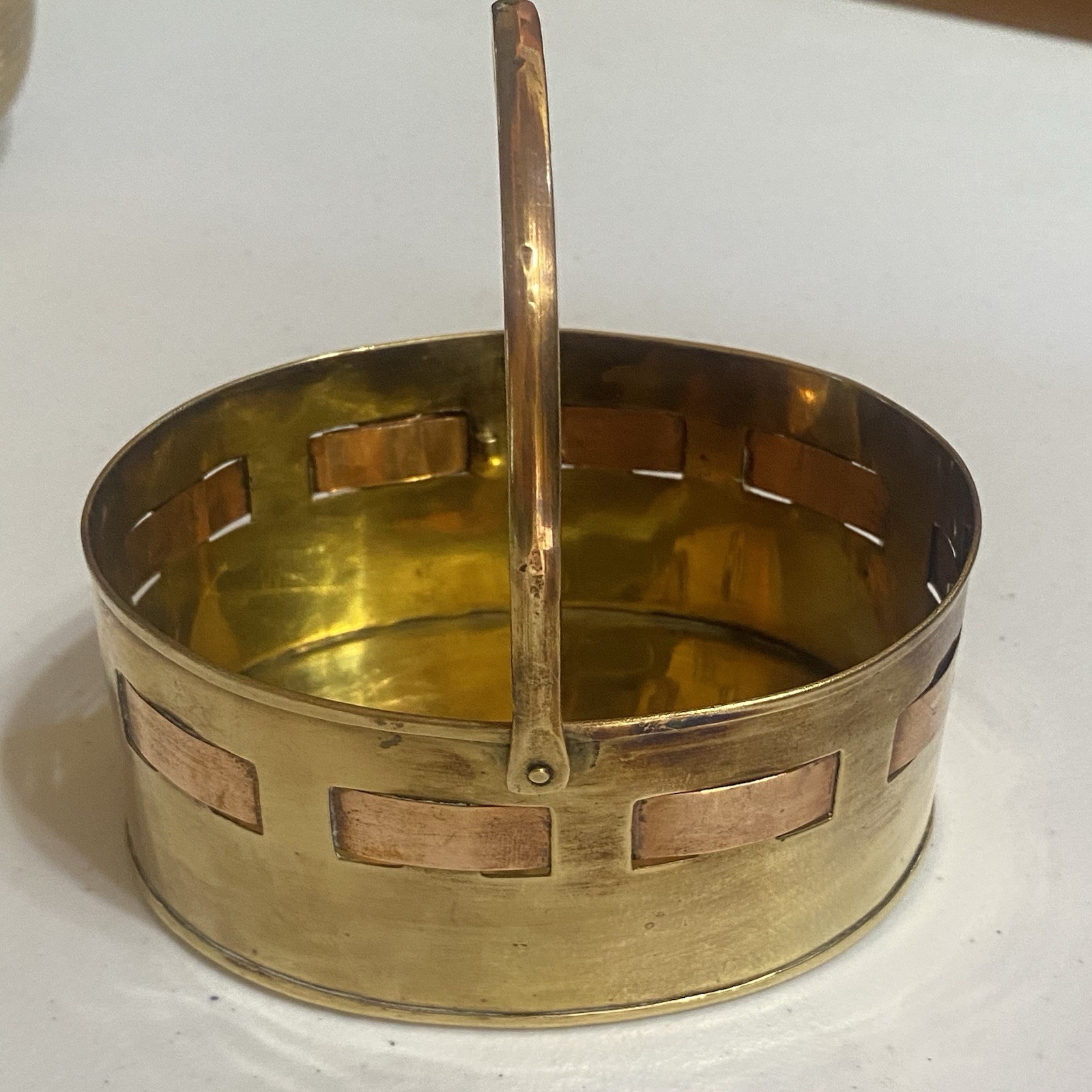 Brass Basket with Handle With Woven Design Bow