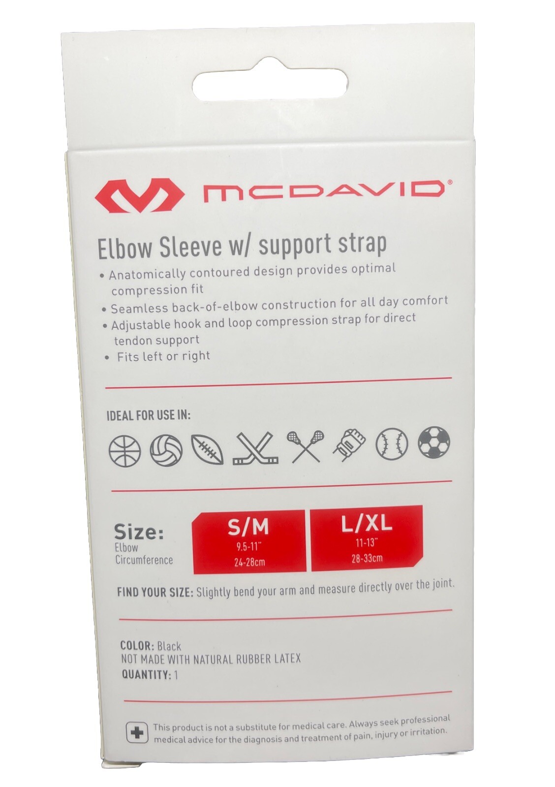 MCDAVID SPORT ELBOW COMPRESSION SLEEVE W/ SUPPORT STRAP SIZE L/XL