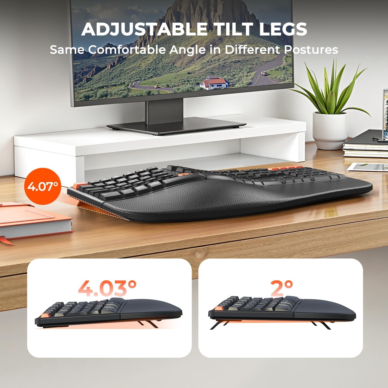 MEETION Ergonomic Keyboard and Mouse, 2.4G Wireless/Bluetooth Split Keyboard ...