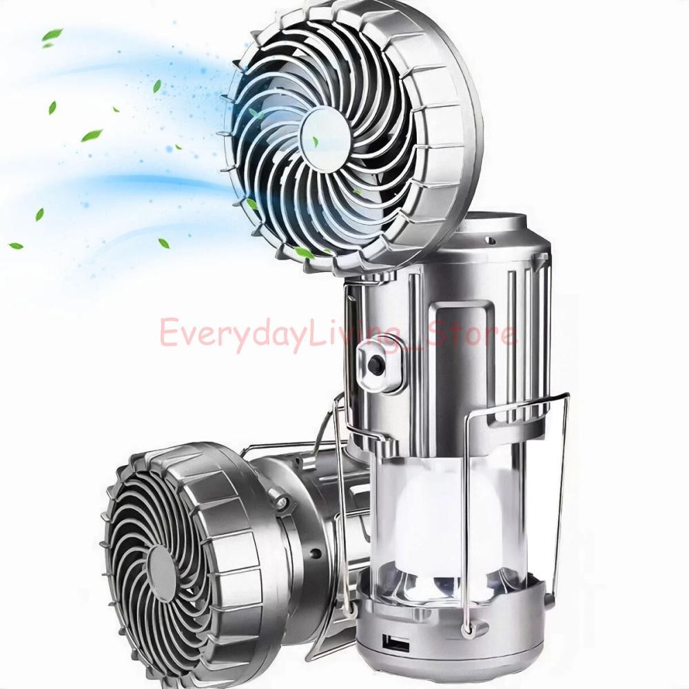 Solar Portable LED Camping Lantern with Fan USB Rechargeable Flashlight Lamp US