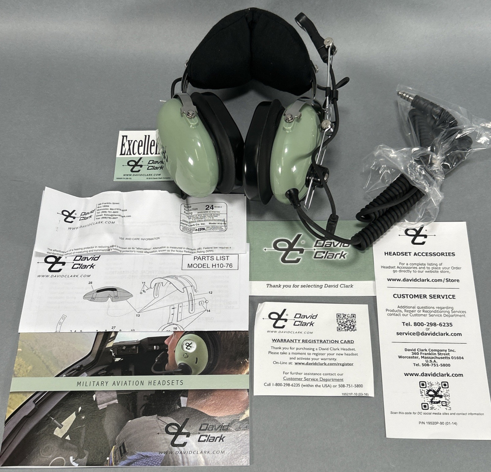 David Clark Aviation Headset H10-76 ; Green