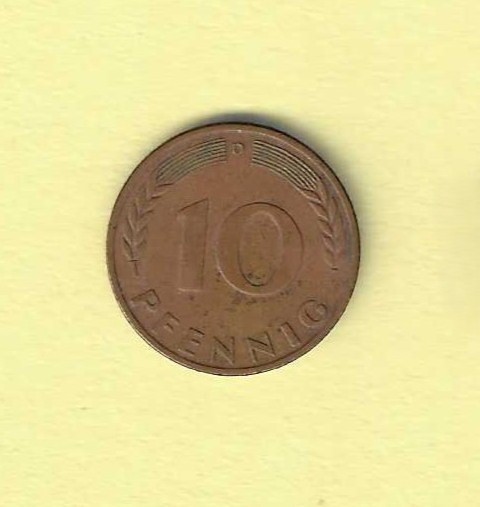 1950D German 10 Pfennig VF.30