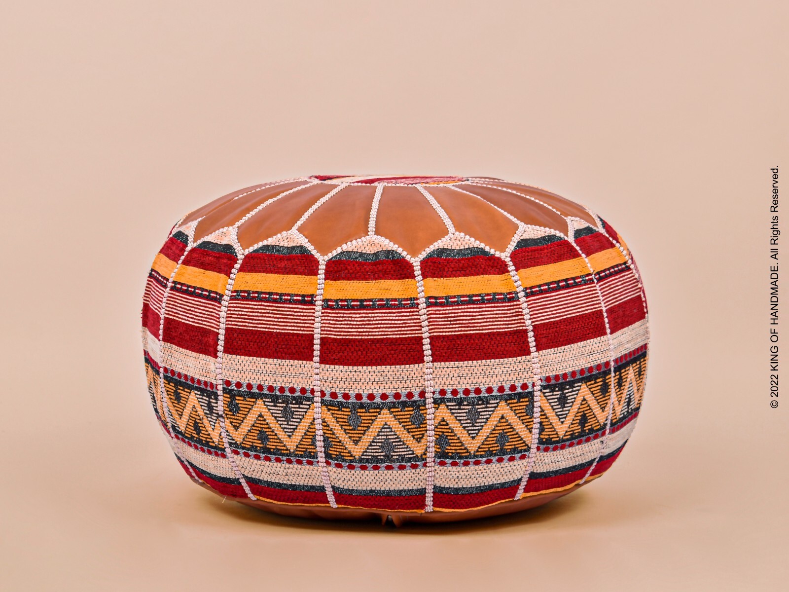 Moroccan Handmade Genuine Leather Boho Pouf Ottoman Footstool Pouffe TAN
