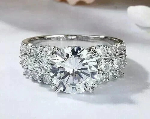 4.50Ct Round Cut Lab-Created Engagement Bridal Ring Set 14k White Gold Finish