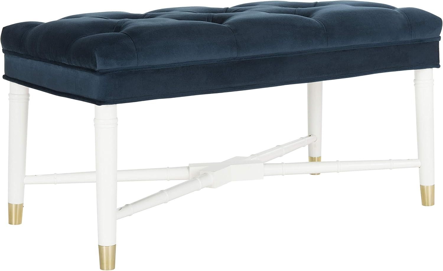 Safavieh Home Rory 35-Inch Glam Navy Velvet Tufted Bench