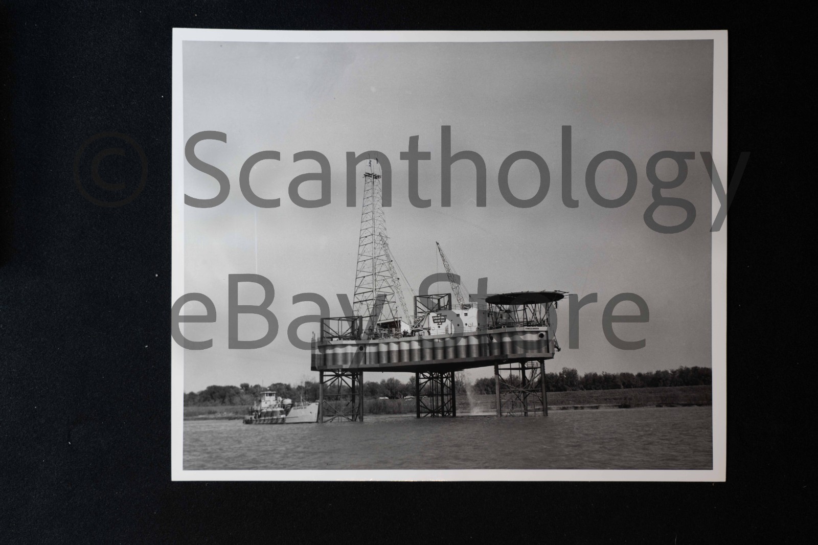 Vintage 1950s Caterpillar Photos & News Release - Vinegaroon Oil Drilling Barge