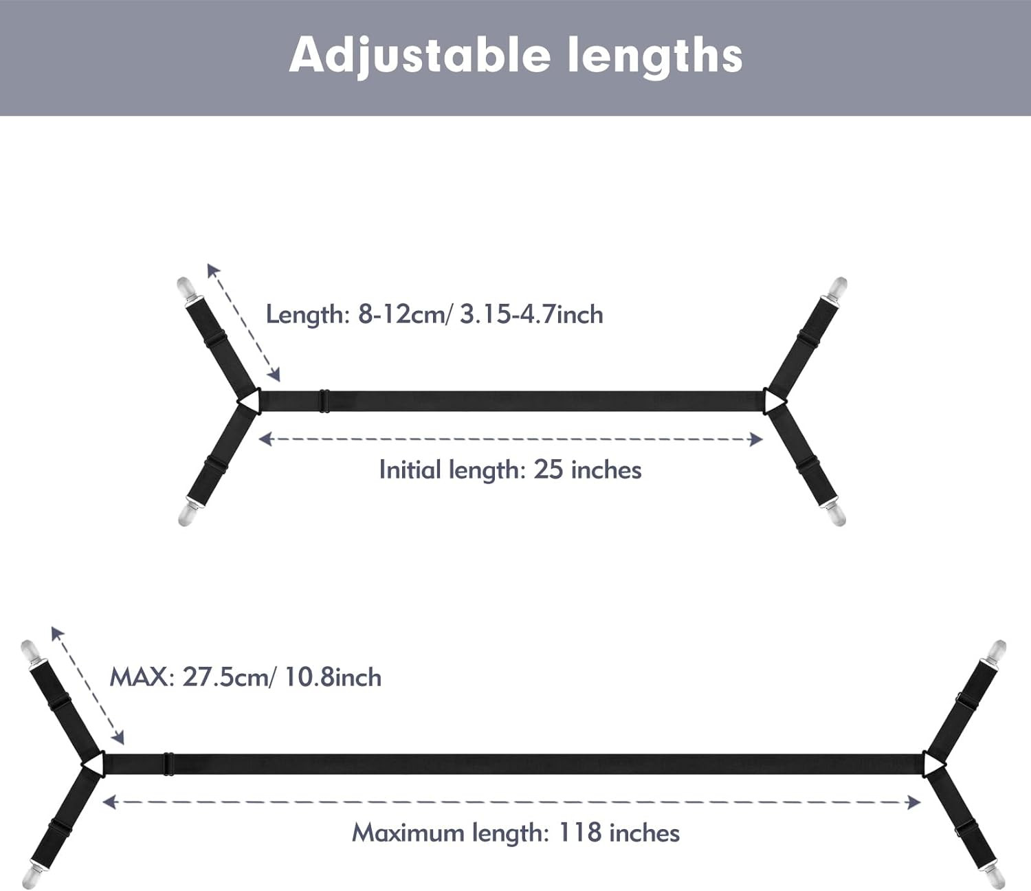 4 Pcs Bed Sheet Straps, Adjustable Fitted Sheet Clips Keeping Sheets Place Heavy