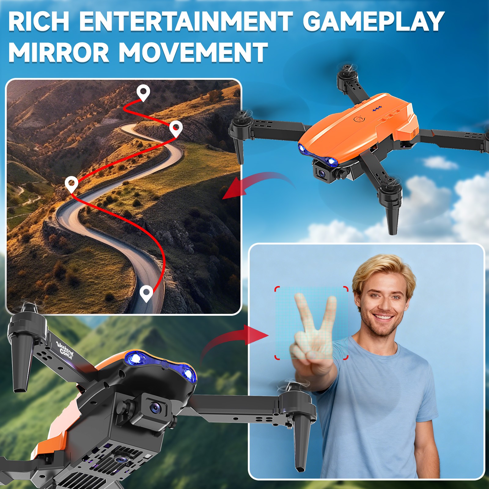 RC Drone HD Dual Camera WiFi FPV Foldable Quadcopter Remote Control 4 Battery
