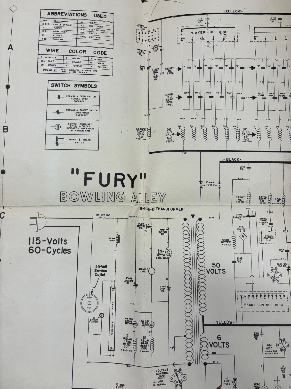 ORIGINAL-UNITED MFG-FURY BOWLING ALLEY-SCHEMATICS