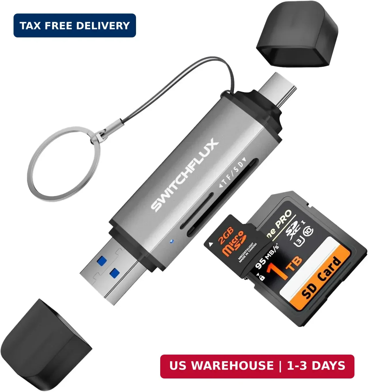 SD Card Reader USB C, 2-in-1 Dual Slot Micro SD Adapter, USB 3.0 High Speed Memo