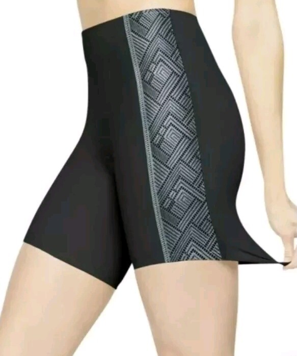 Spanx 2524 Mid-Thigh Shaper Metallic Luxe & Lean Black Slimming Size Small