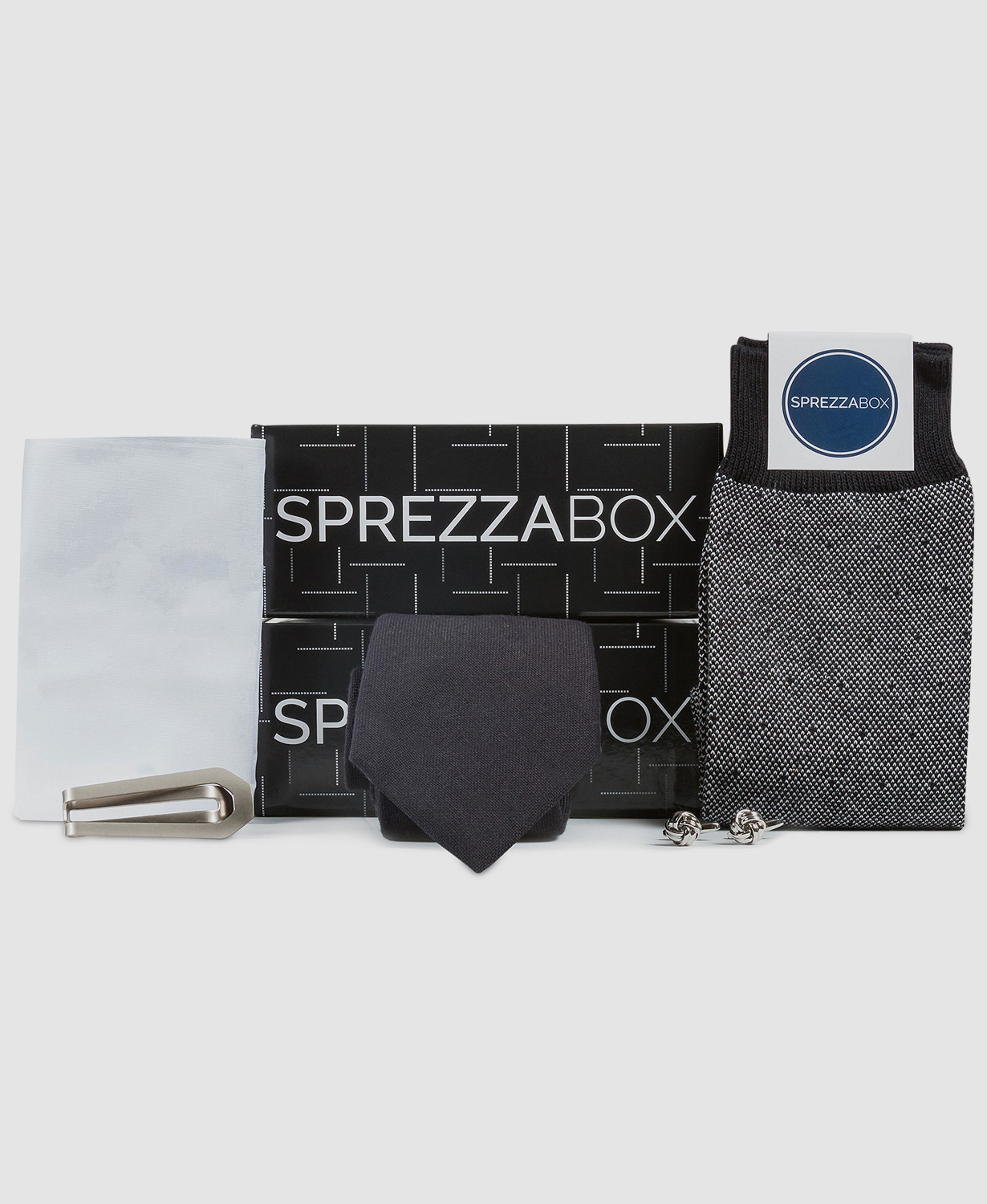$40 Sprezzabox Men Black 5-Piece Cufflinks Money Clip Socks Tie Pocket Square