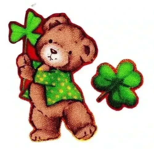 lucky bear shamrock fabric applique iron on not embroidered 2 inch 2pc USA made