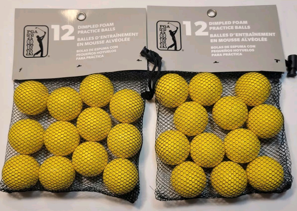 (2) Packs PGA TOUR 12 Dimpled  Foam Practice Balls Yellow FREE SHIPPING $20/pk