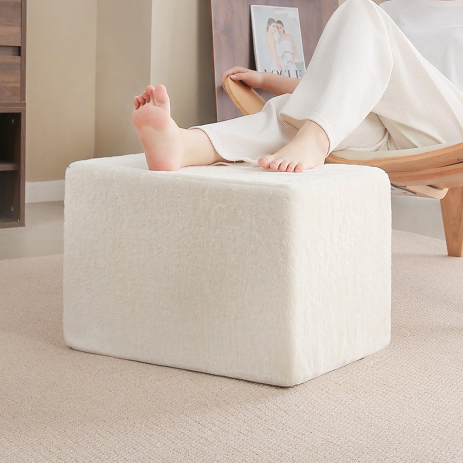 Square Stuffed Pouf Ottoman, Plush Poufs with Foam Chunk Filling, Foot Rest S...