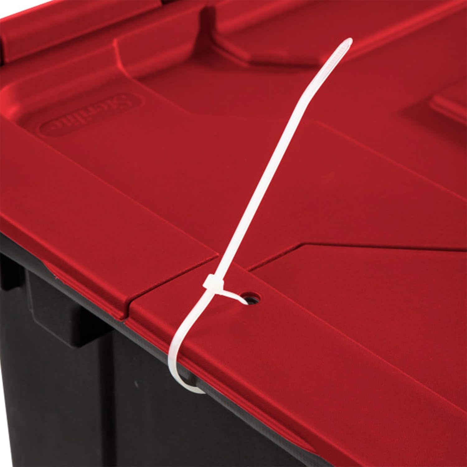 6 Pack Stackable 12 Gal Totes with Hinged Lids - Black/Red Storage Bins