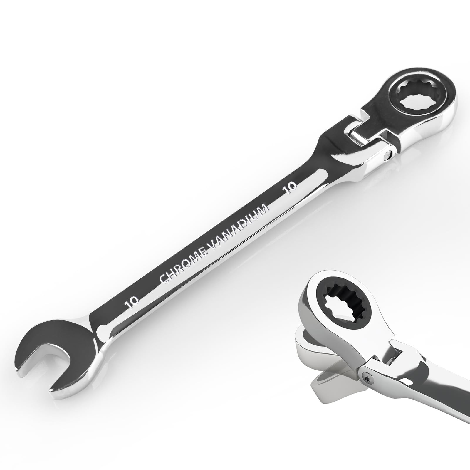 Egofine 10mm Ratchet Wrench Flex Head, Ratcheting Combination Silver