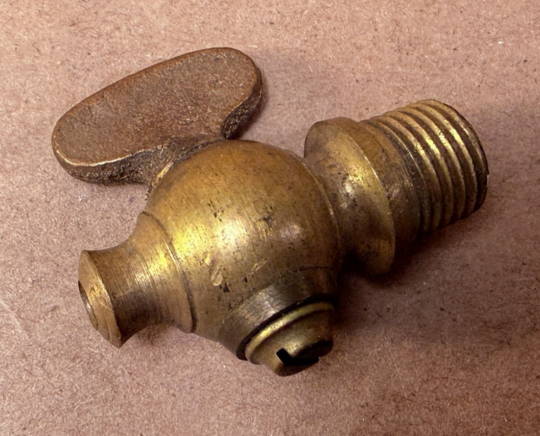 Antique Brass Petcock Valve Hit Miss Engine Steam Air Tractor 1/2" OD thread