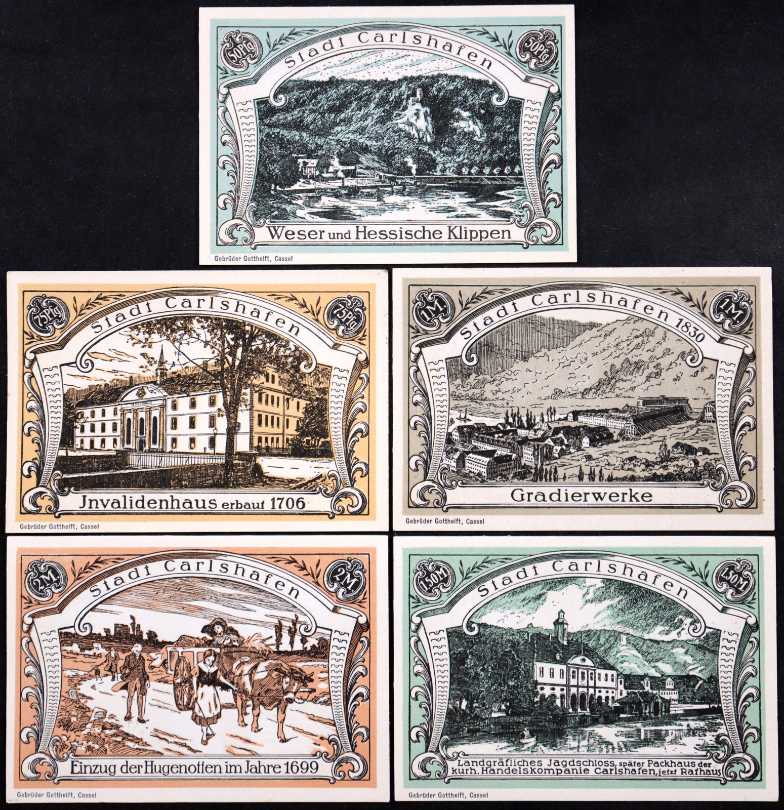 CARLSHAFEN / BAD KARLSHAFEN 1921 "Huguenots" Complete Series Notgeld Germany
