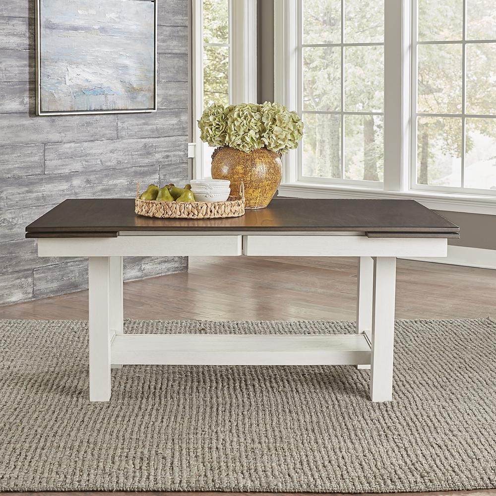 Brook Bay Trestle Table Set - Textured White w/ Carbon Gray Tops in White
