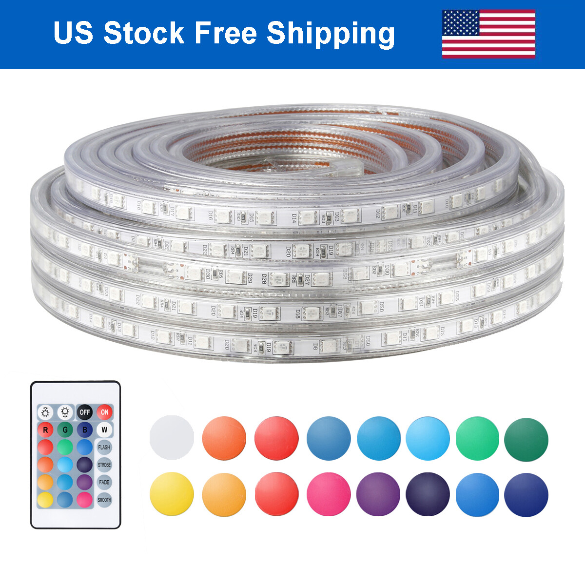 LED Strip Rope Light Waterproof Multi Color Changing Lights Flexible With Remote