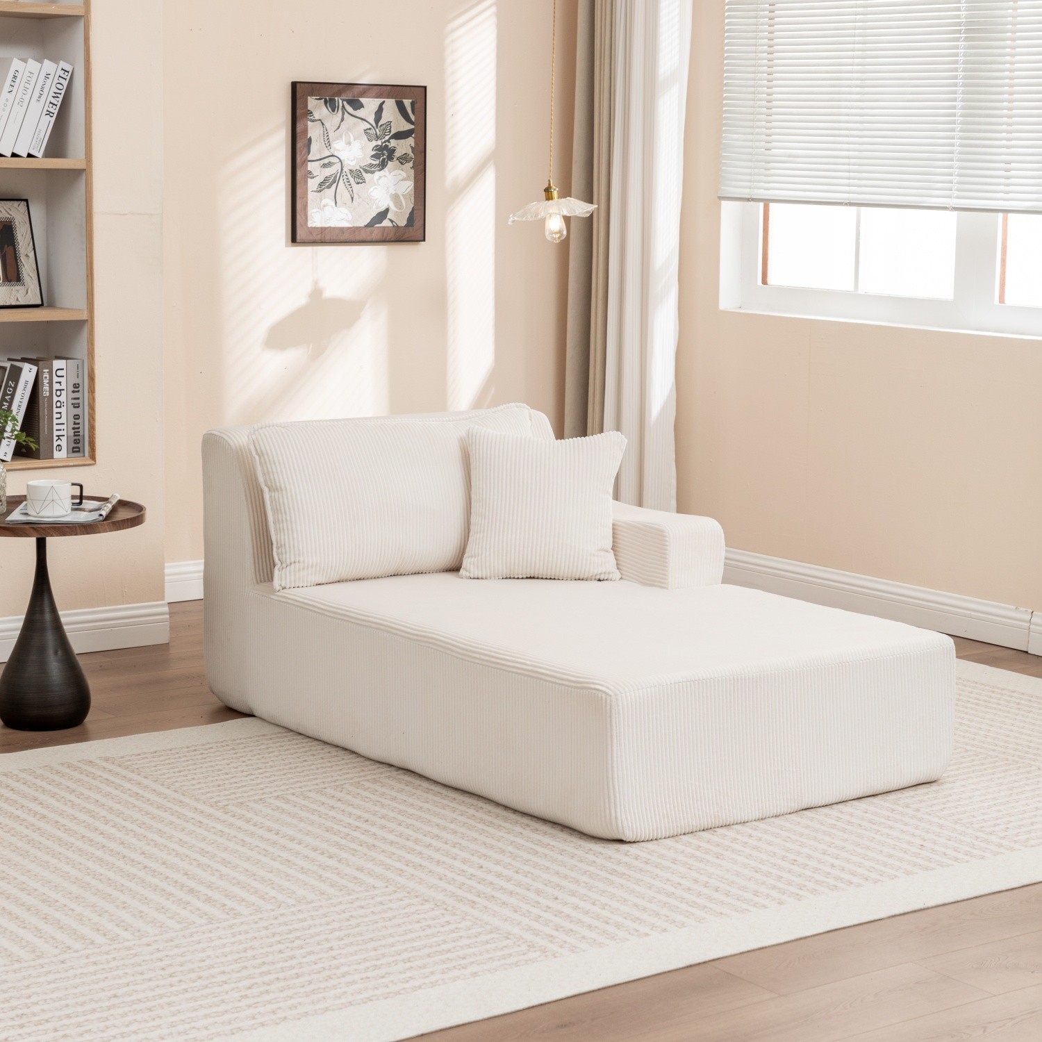 Modern Single Upholstered Chaise Lounge Chair w/ Left Armrest for Living Room