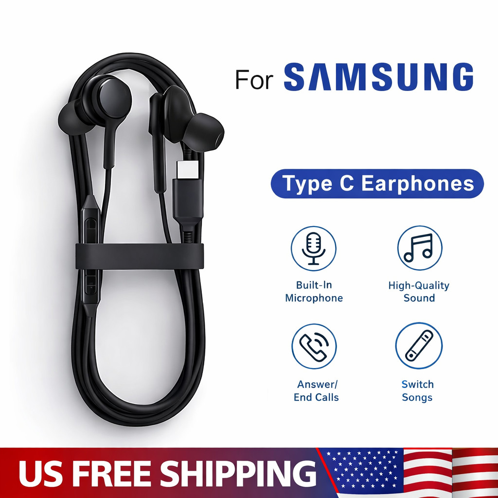 USB-C Wired Headphones for Samsung Galaxy S24 S23 S22 S21 S20 Ultra