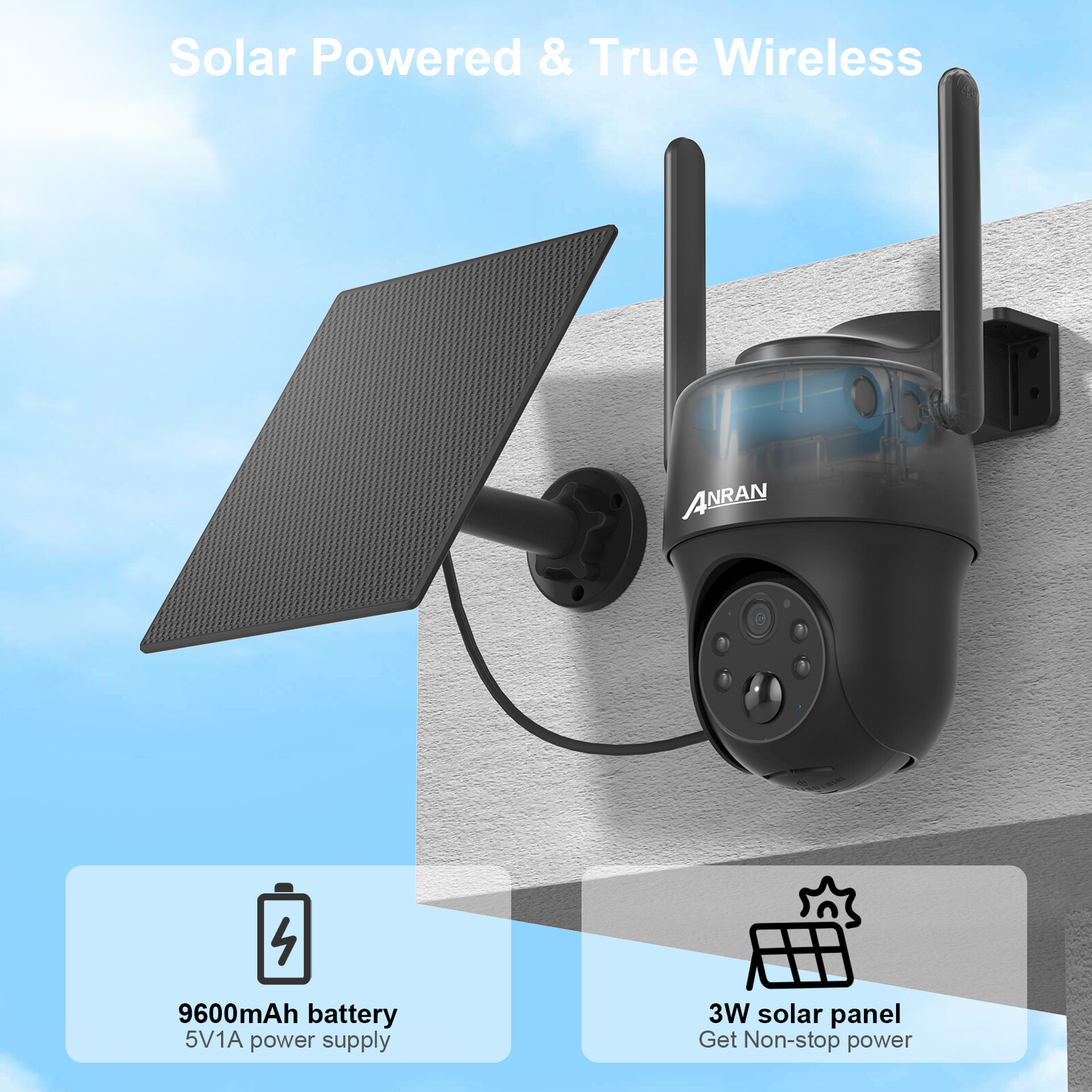 ANRAN 4G LTE Cellular Security Camera with SIM Card Solar Powered 3MP PTZ Camera