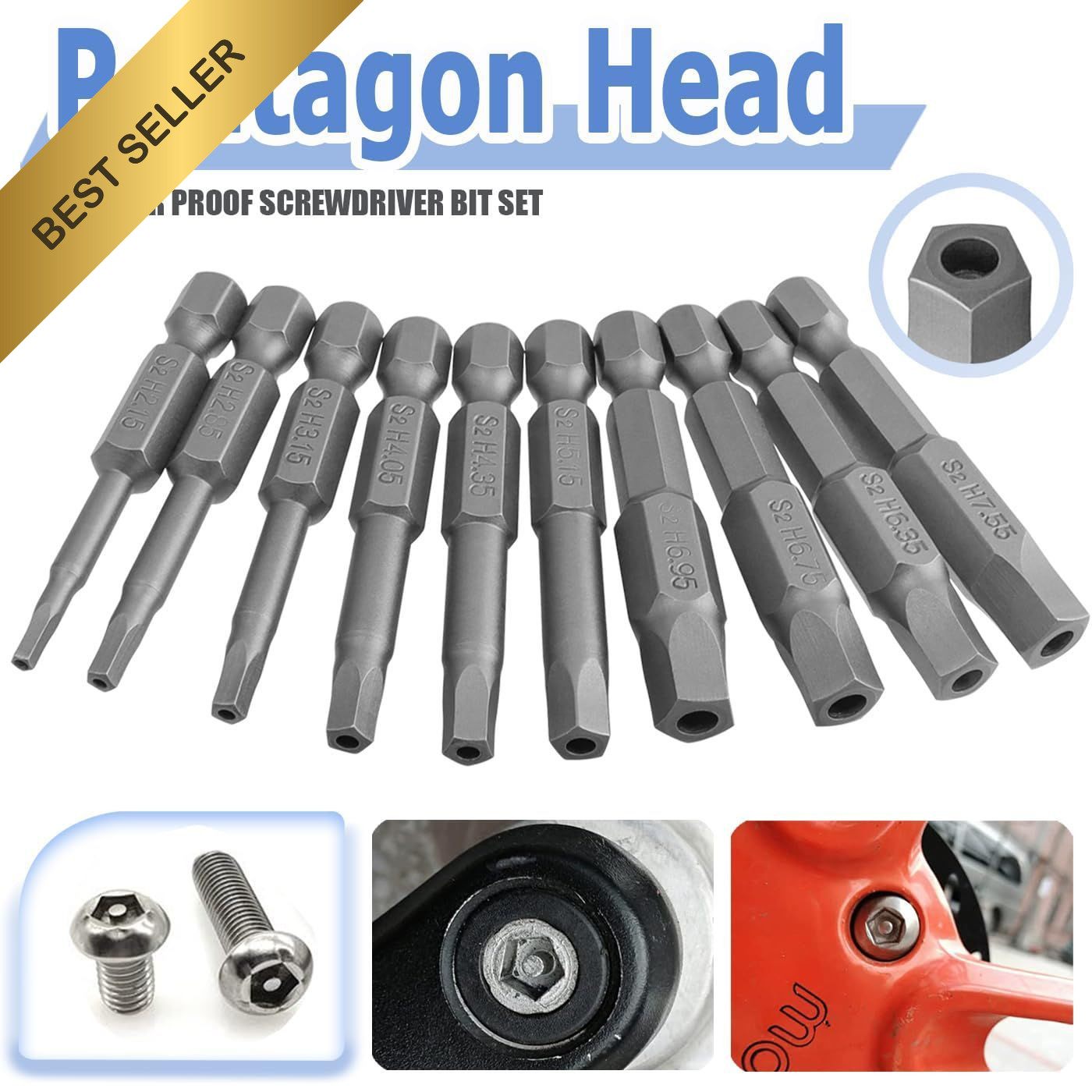 10Pc 5 Point Security Torx Screwdriver Bits 2in Magnetic 1/4in Hex Shank Set