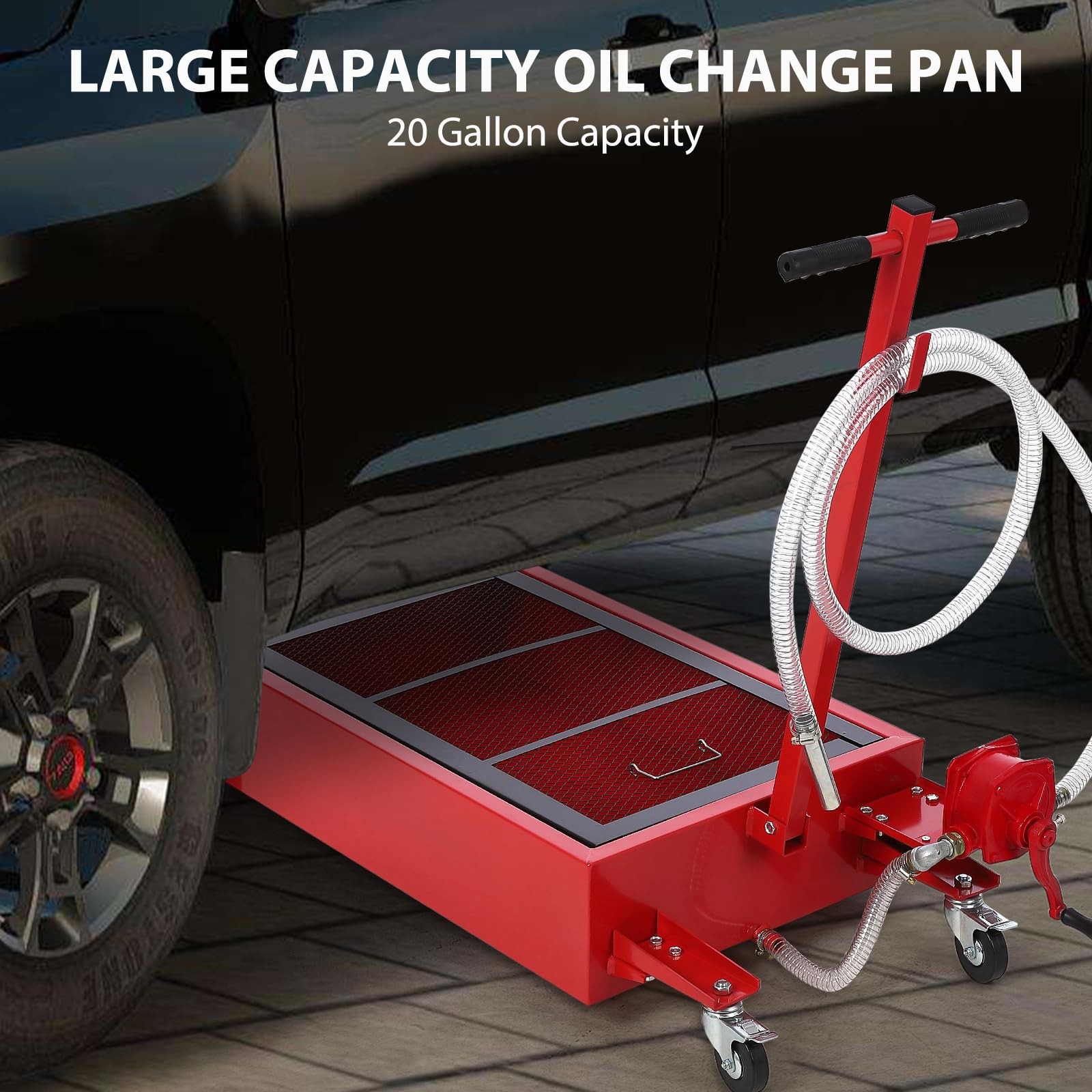 20 Gallon Electric Oil Drain Pan Cart Low Profile Oil Drain Pan w/ Manual Pump
