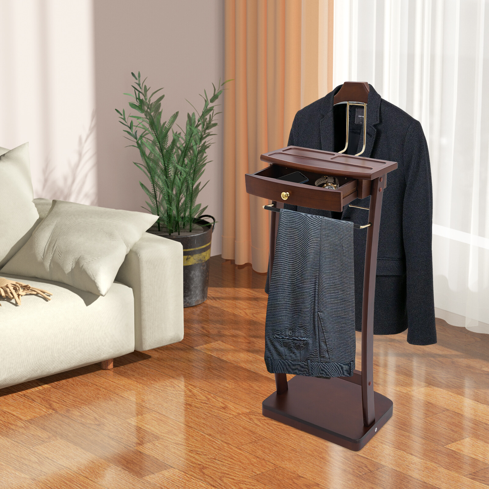 Wood Suit Stand, Home/Hotel Freestanding Clothes Stand, Suit Valet Stand Rack