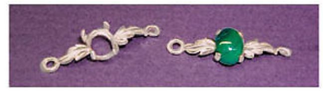8x6mm Oval Cab Leaf Sterling Silver Pre-Notched Bracelet Link Setting