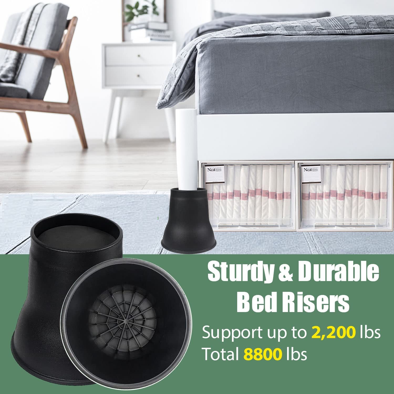 6 Pack 6 inch Heavy Duty Bed Furniture Risers Round Couch Risers 2200 lbs